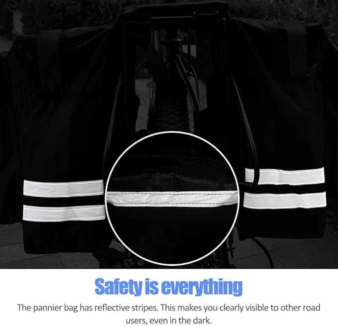 30L Waterproof Bike Rear Rack Double Pannier Bag with Reflective Trim – Black JS76603