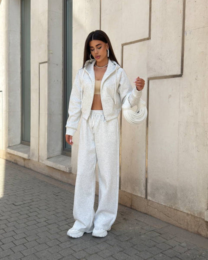Casual sportswear set with hooded jacket and drawstring pants