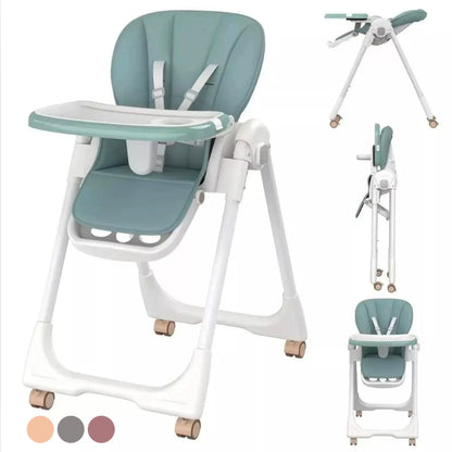 Elevate Adjustable and Folding High Chair with Locking Wheels & Storage Basket - PINK