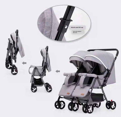 Black 2-Way Folding Compact Double / Twin Stroller + Rain Cover