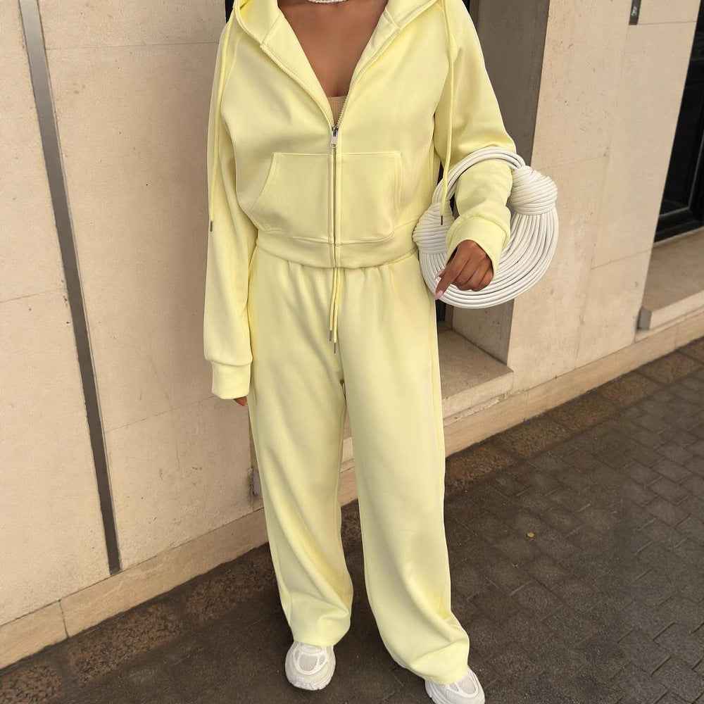 Casual sportswear set with hooded jacket and drawstring pants