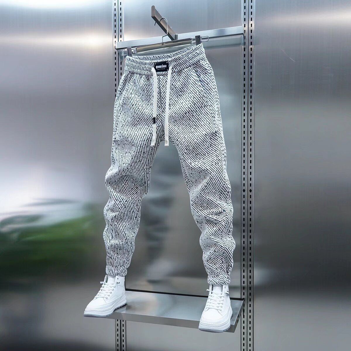 Chanel Style Striped Sweatpants Men Loose Casual Trousers