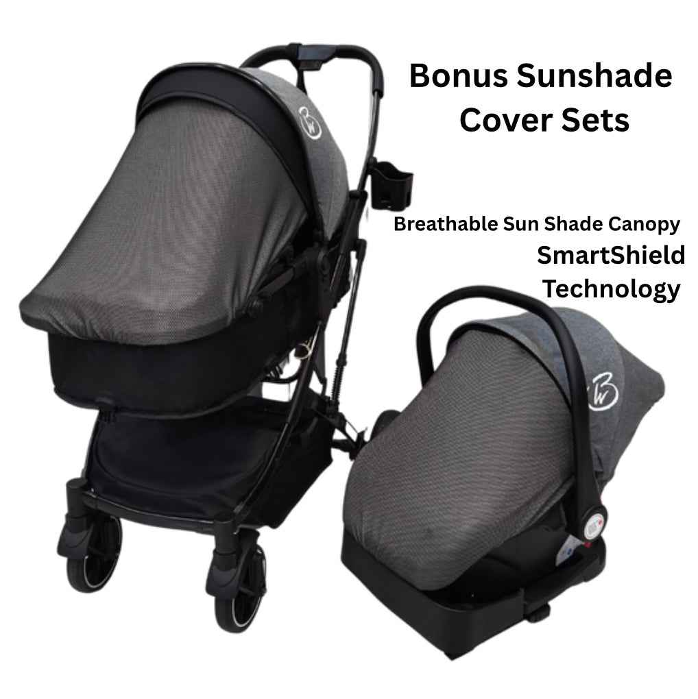 Gold Series 3-in-1 Travel System - Bassinet + Stroller + Capsule with Food Tray - Grey/Black