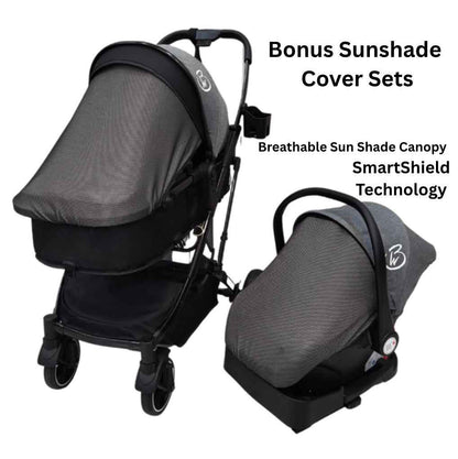 Gold Series 3-in-1 Travel System - Bassinet + Stroller + Capsule with Food Tray - Grey/Black