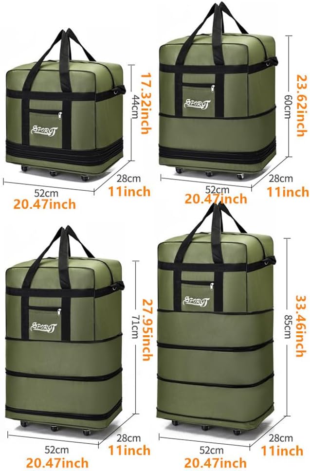 Expandable Extra-Large Travel Duffel Bag with Wheels – Waterproof & Lightweight (6 Wheels) ECOTREK