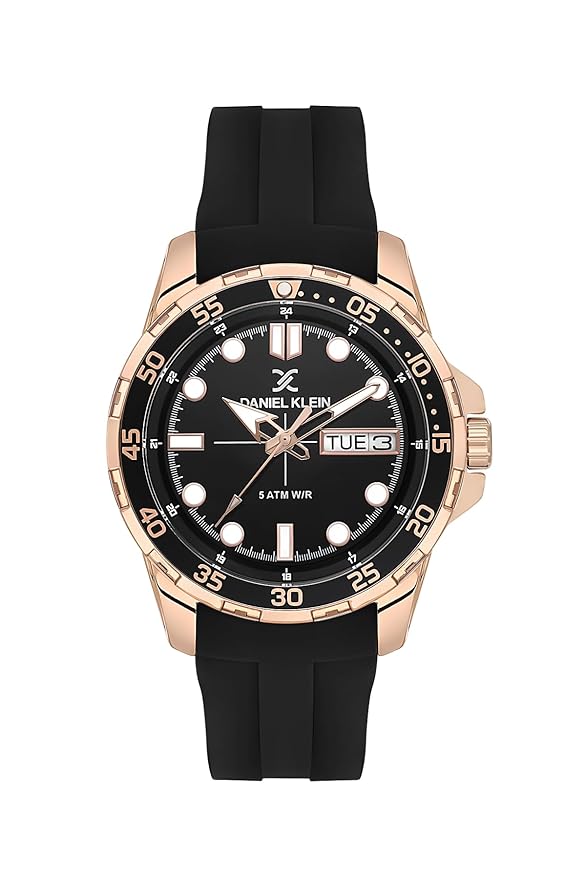 Daniel Klein Premium Day Date Window Black Dial and Silicone Strap Watch - DK.1.13911-6 Kiwi Watches
