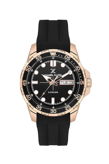 Daniel Klein Premium Day Date Window Black Dial and Silicone Strap Watch - DK.1.13911-6 Kiwi Watches