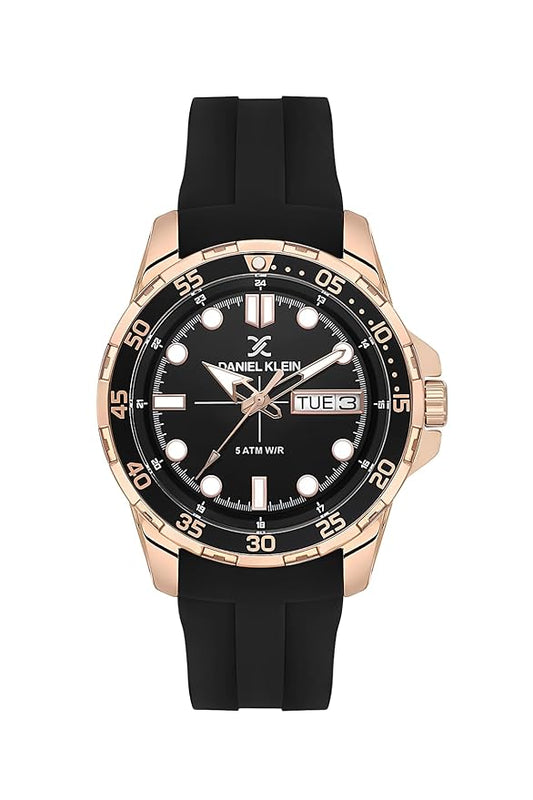 Daniel Klein Premium Day Date Window Black Dial and Silicone Strap Watch - DK.1.13911-6 Kiwi Watches