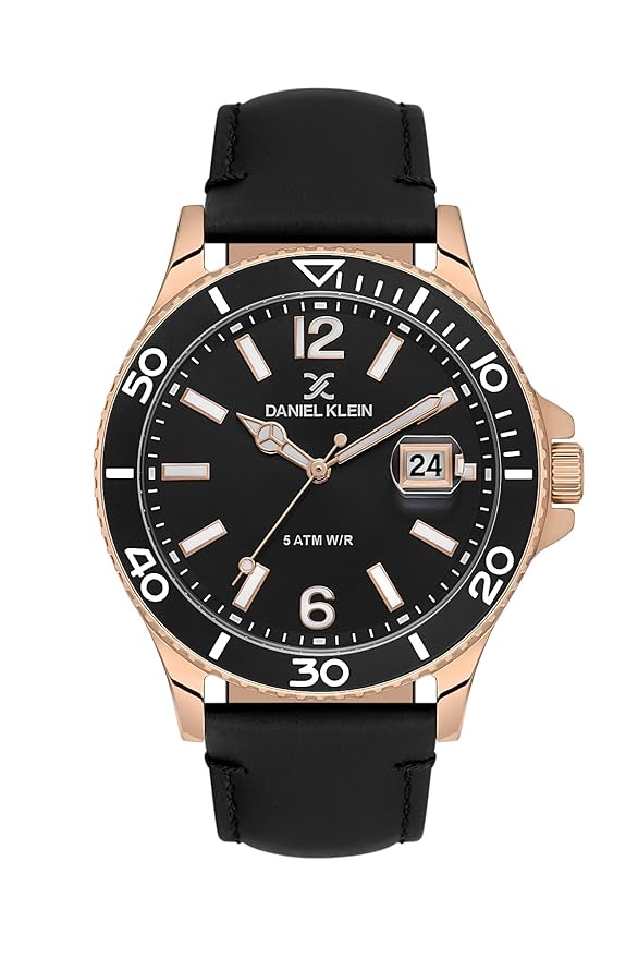 Daniel Klein Premium Date Window Black Dial And Genuine Leather Strap Rose Gold Watch - DK.1.13905-4 Kiwi Watches