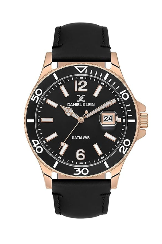 Daniel Klein Premium Date Window Black Dial And Genuine Leather Strap Rose Gold Watch - DK.1.13905-4 Kiwi Watches