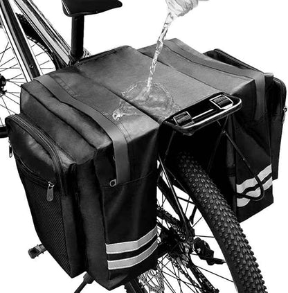 30L Waterproof Bike Rear Rack Double Pannier Bag with Reflective Trim – Black JS76603