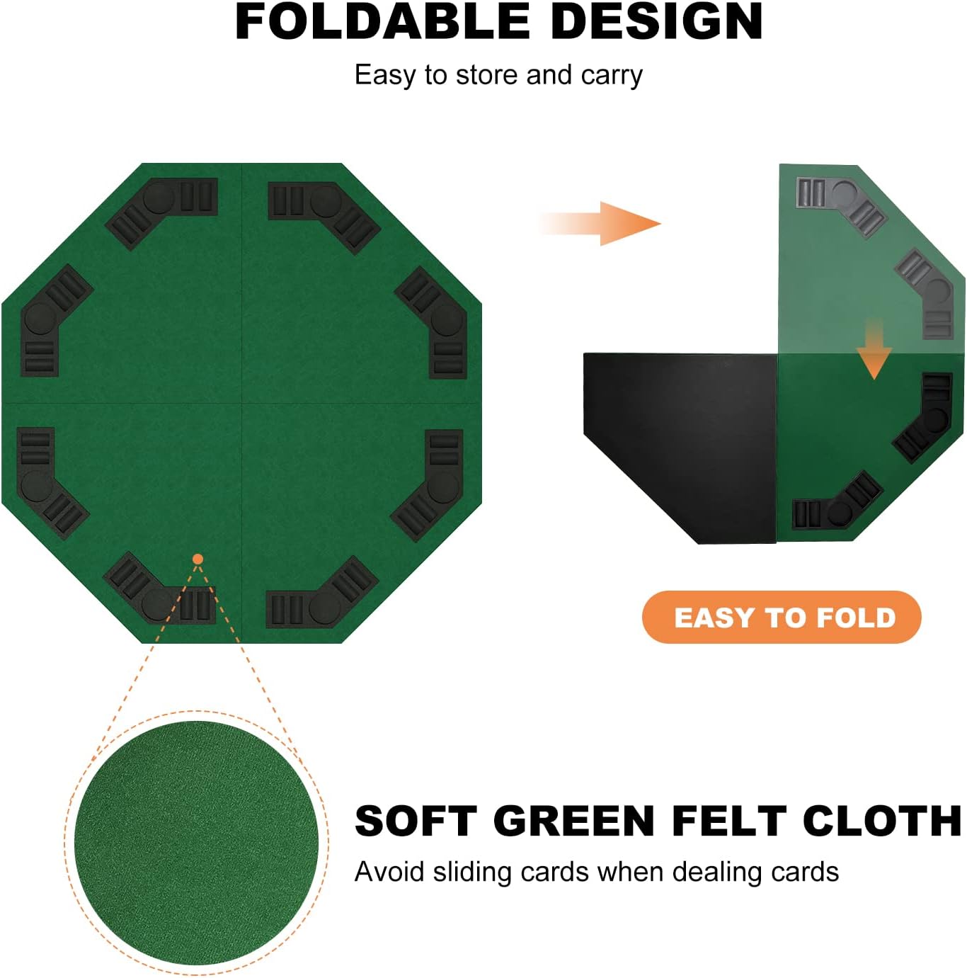 48 Inch Foldable Poker Table Top for 8 Players Chips Tray & Cup Holders Texas dealonline.co.nz