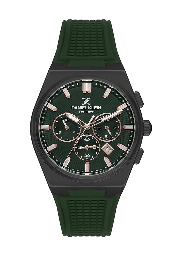 Daniel Klein Exclusive Multifunction Green Dial And Silicone Strap Black Watch - DK.1.13886-5 Kiwi Watches