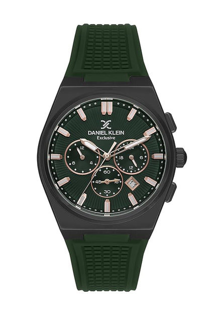 Daniel Klein Exclusive Multifunction Green Dial And Silicone Strap Black Watch - DK.1.13886-5 Kiwi Watches