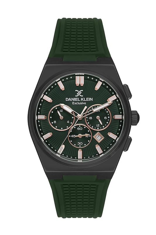 Daniel Klein Exclusive Multifunction Green Dial And Silicone Strap Black Watch - DK.1.13886-5 Kiwi Watches