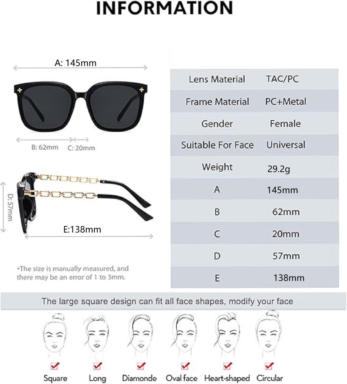 ECOTREK Women’s Oversized Sunglasses – UV400 Retro Square Fashion Shades ECOTREK