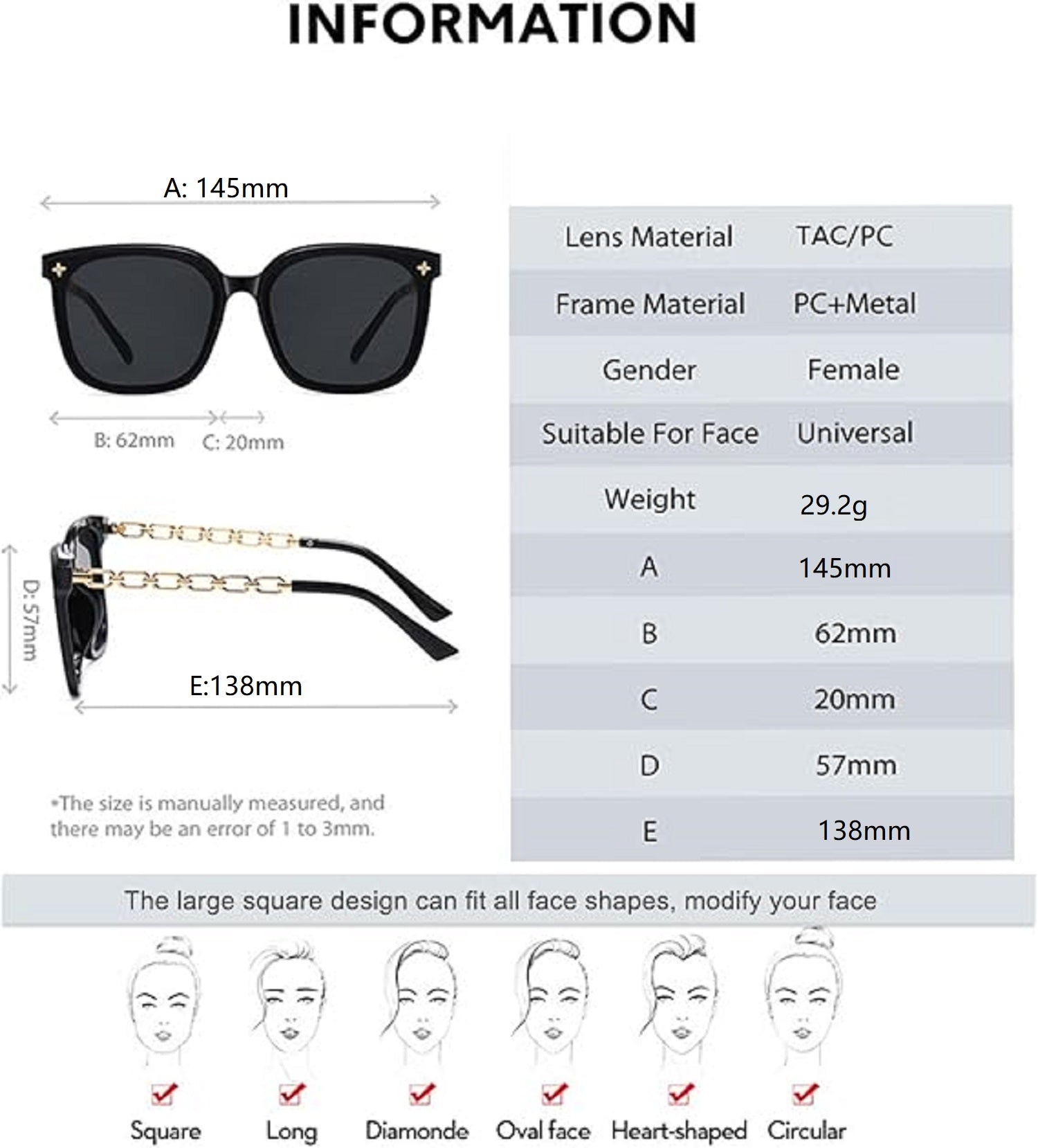 ECOTREK Women’s Oversized Sunglasses – UV400 Retro Square Fashion Shades ECOTREK
