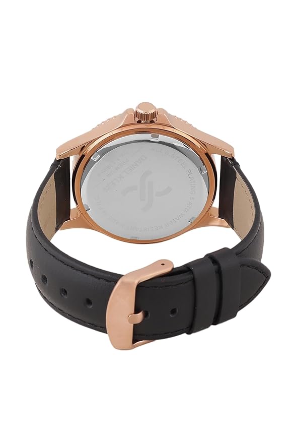 Daniel Klein Premium Date Window Black Dial And Genuine Leather Strap Rose Gold Watch - DK.1.13905-4 Kiwi Watches