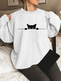 Cat Print Round Neck Sweatshirt