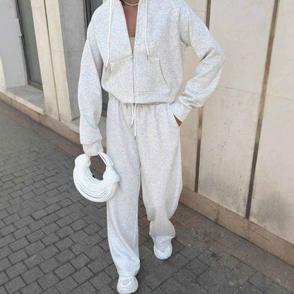 Casual sportswear set with hooded jacket and drawstring pants