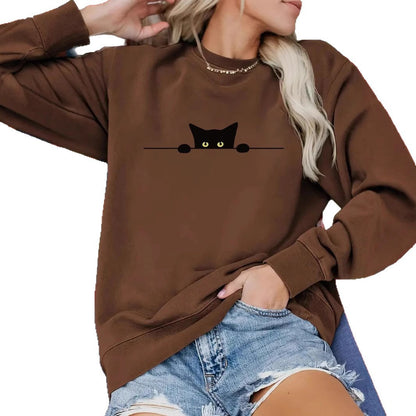 Cat Print Round Neck Sweatshirt