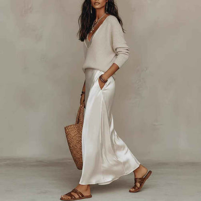 Casual Womens Knit Top and Skirt Set