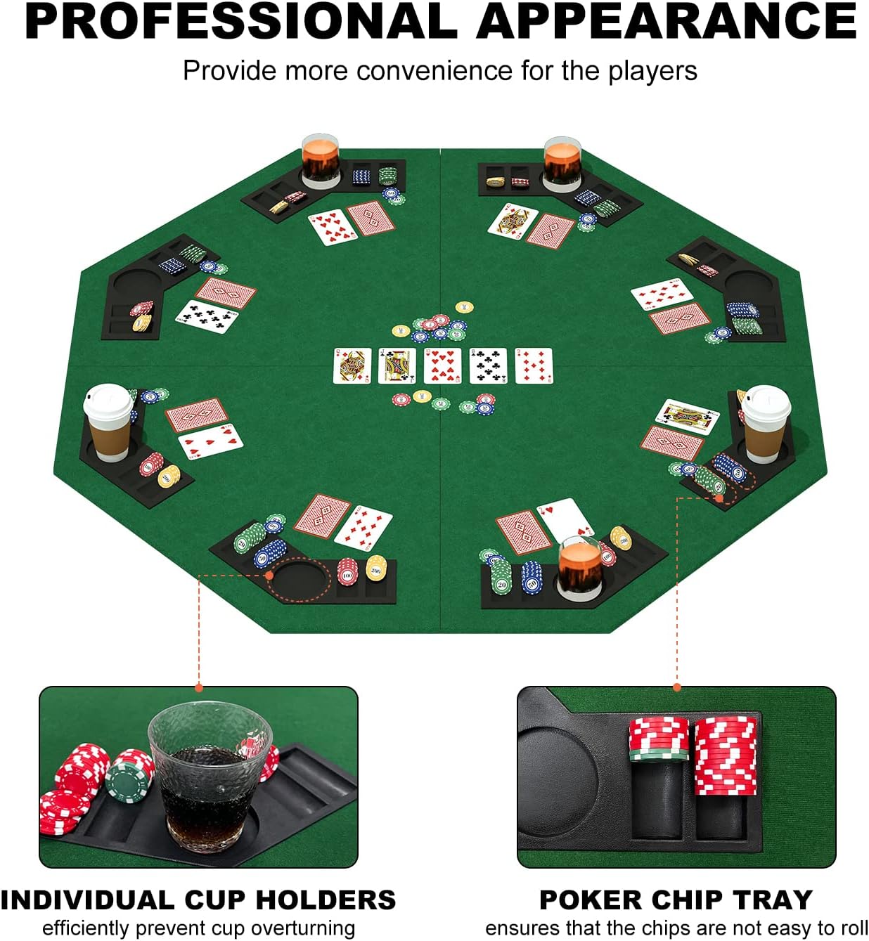 48 Inch Foldable Poker Table Top for 8 Players Chips Tray & Cup Holders Texas dealonline.co.nz