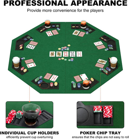 48 Inch Foldable Poker Table Top for 8 Players Chips Tray & Cup Holders Texas dealonline.co.nz