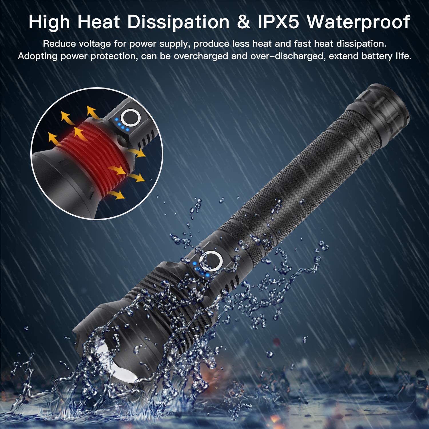 LED Torch Rechargeable High Lumens Flashlight with two 26650 Batteries dealonline.co.nz