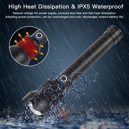 LED Torch Rechargeable High Lumens Flashlight with two 26650 Batteries dealonline.co.nz