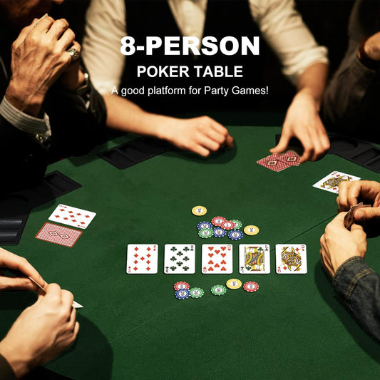 48 Inch Foldable Poker Table Top for 8 Players Chips Tray & Cup Holders Texas dealonline.co.nz