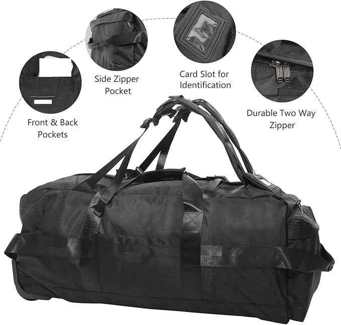 Rucksack with Wheels 80L Rolling Duffle Bag with Wheels 31" Foldable Travel Duffel  Versatile 2-in-1 CP1234