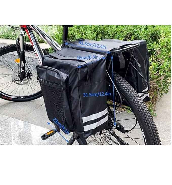 30L Waterproof Bike Rear Rack Double Pannier Bag with Reflective Trim – Black JS76603
