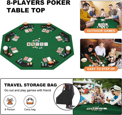 48 Inch Foldable Poker Table Top for 8 Players Chips Tray & Cup Holders Texas dealonline.co.nz