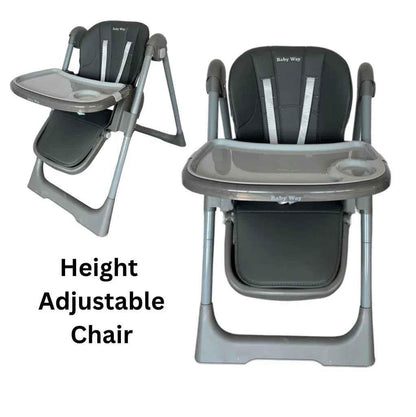 Elevate Adjustable and Folding High Chair with Locking Wheels and Storage Basket - GREY