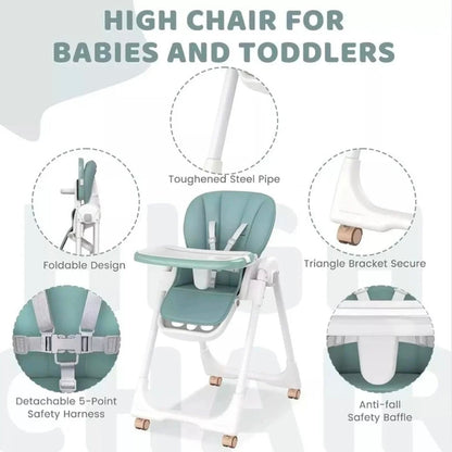 Elevate Adjustable and Folding High Chair with Locking Wheels & Storage Basket - PINK