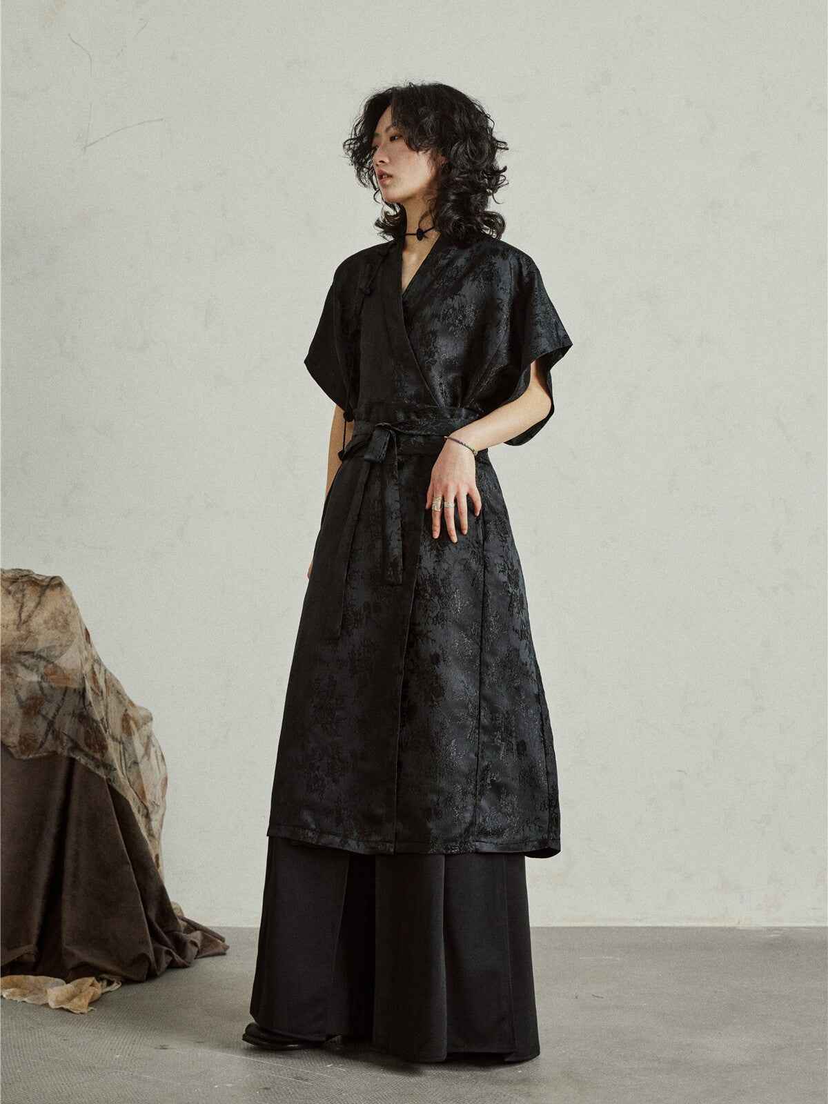 Chinese Style Jacquard Tie-Up Dress