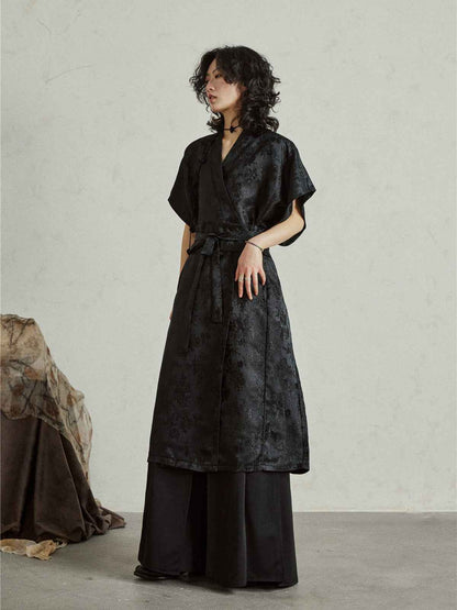 Chinese Style Jacquard Tie-Up Dress
