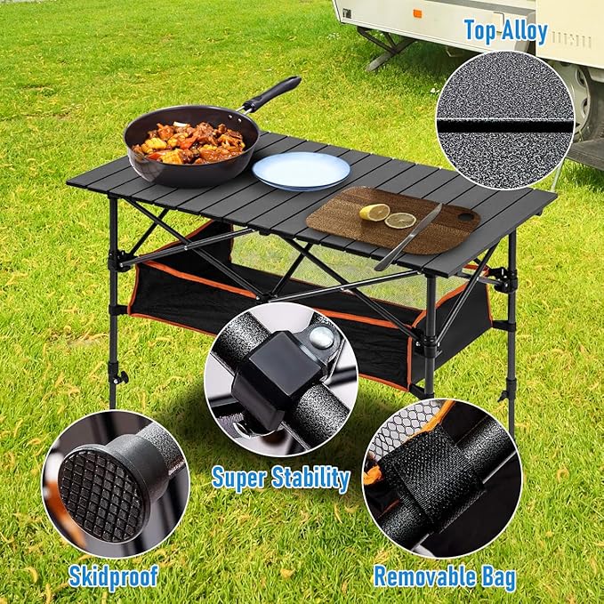 120cm Length Foldable Camping Table – Portable Outdoor Table with Adjustable Height ECOTREK