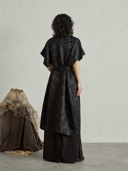 Chinese Style Jacquard Tie-Up Dress