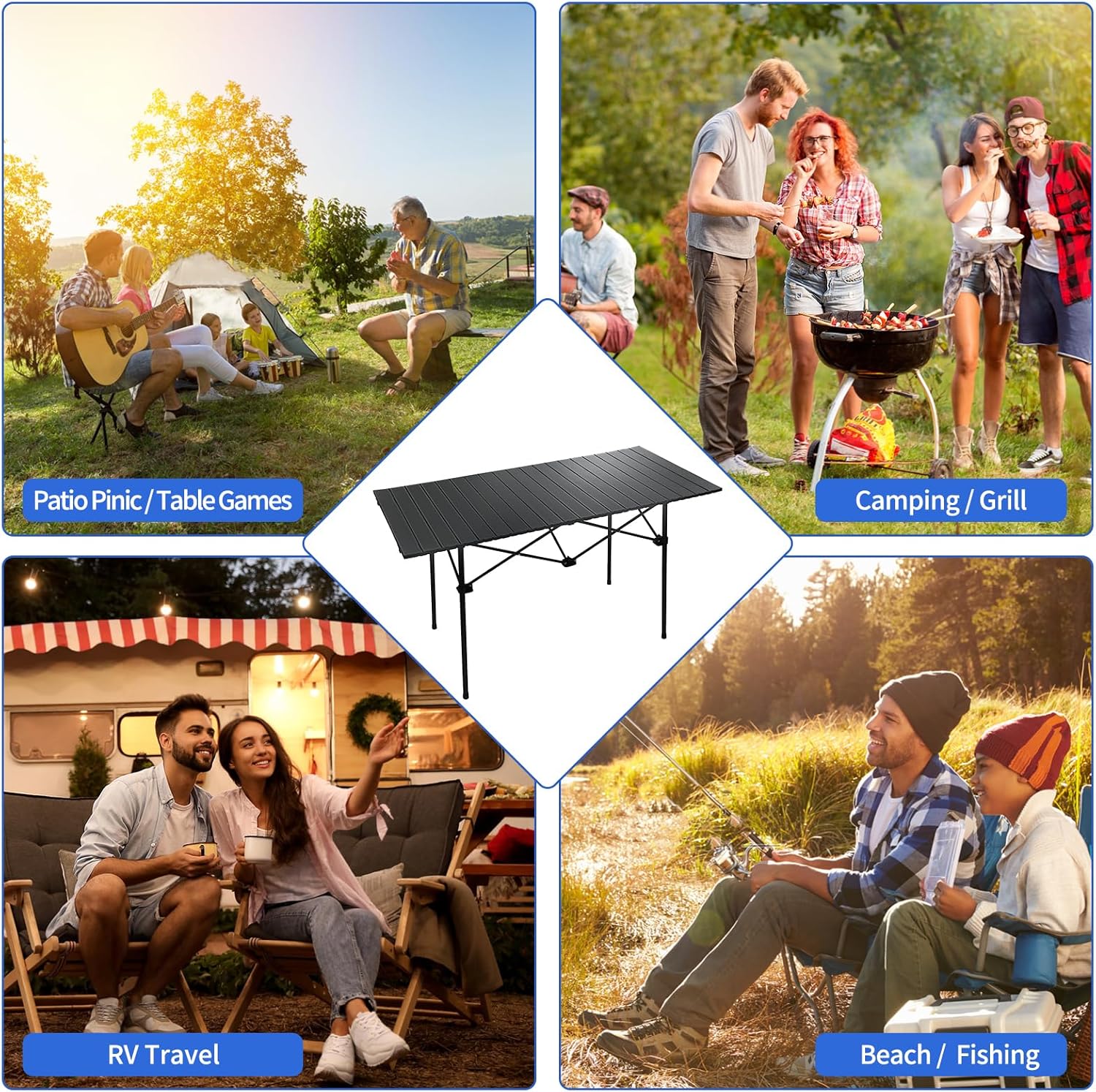 120 cm Portable Folding Camping Table – Roll-Up Outdoor Cooking & Picnic Table ECOTREK