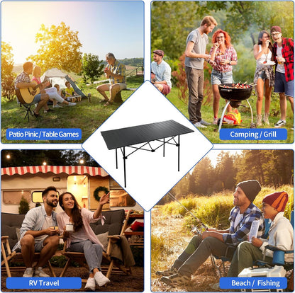 120 cm Portable Folding Camping Table – Roll-Up Outdoor Cooking & Picnic Table ECOTREK