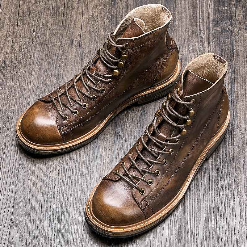 Men's Vintage Leather High Top Martin Boots for Summer