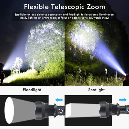 LED Torch Rechargeable High Lumens Flashlight with two 26650 Batteries dealonline.co.nz