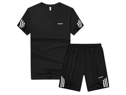 NZ-2XL-Mens 2 Piece Outfit Sport Set Short Sleeve Summer Leisure Short Thin Sets dealonline.co.nz