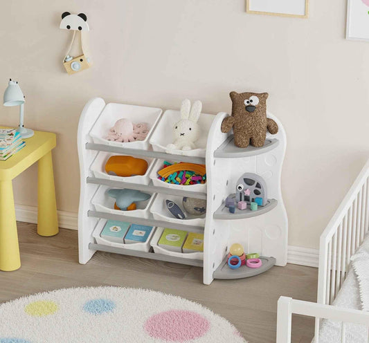 Treehouse Toy & Book Storage Shelf with 8 Bins – White & Grey