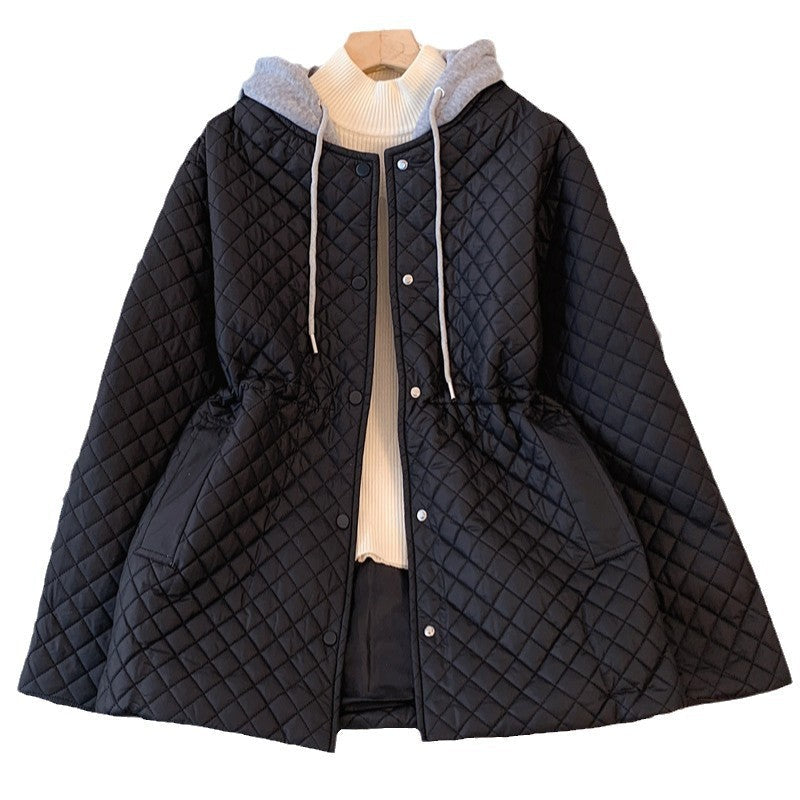 Black Hooded Quilted Cotton Jacket for Women