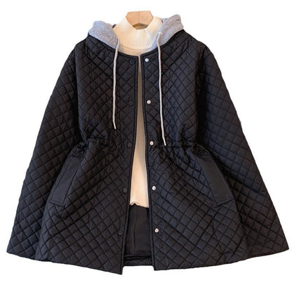 Black Hooded Quilted Cotton Jacket for Women