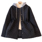 Black Hooded Quilted Cotton Jacket for Women