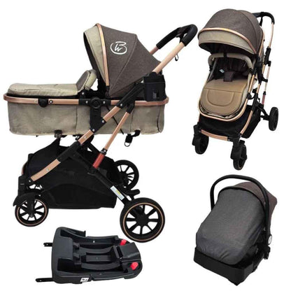 Gold Series 3 in 1 Travel System - Stroller + Bassinet + Capsule with Food Tray - Beige/Gold